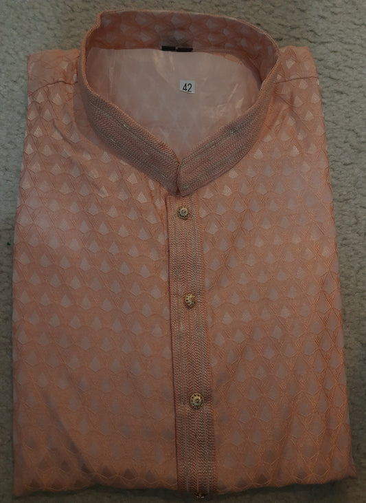 Appealing Peach Color Jacquard Kurta Suit For Men