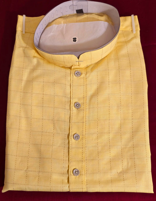 Appealing Yellow Color Cotton Men's Kurta With Pajama Pant