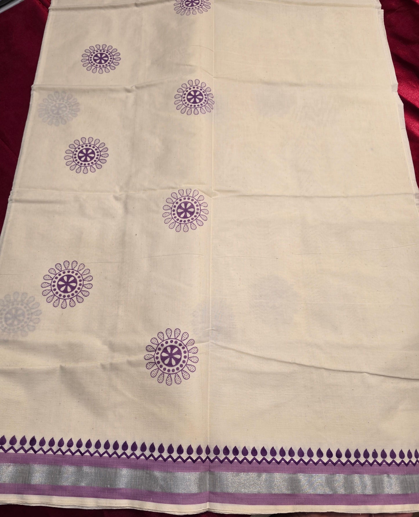 Attractive Kerala Kasavu Cotton Saree with Purple Design