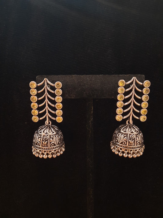 Alluring Pale Yellow And Silver Oxidized Earrings For Women