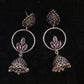 Alluring Lavender Color Floral Design Silver Oxidized Jhumka For Women