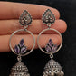 Alluring Lavender Color Floral Design Silver Oxidized Jhumka For Women