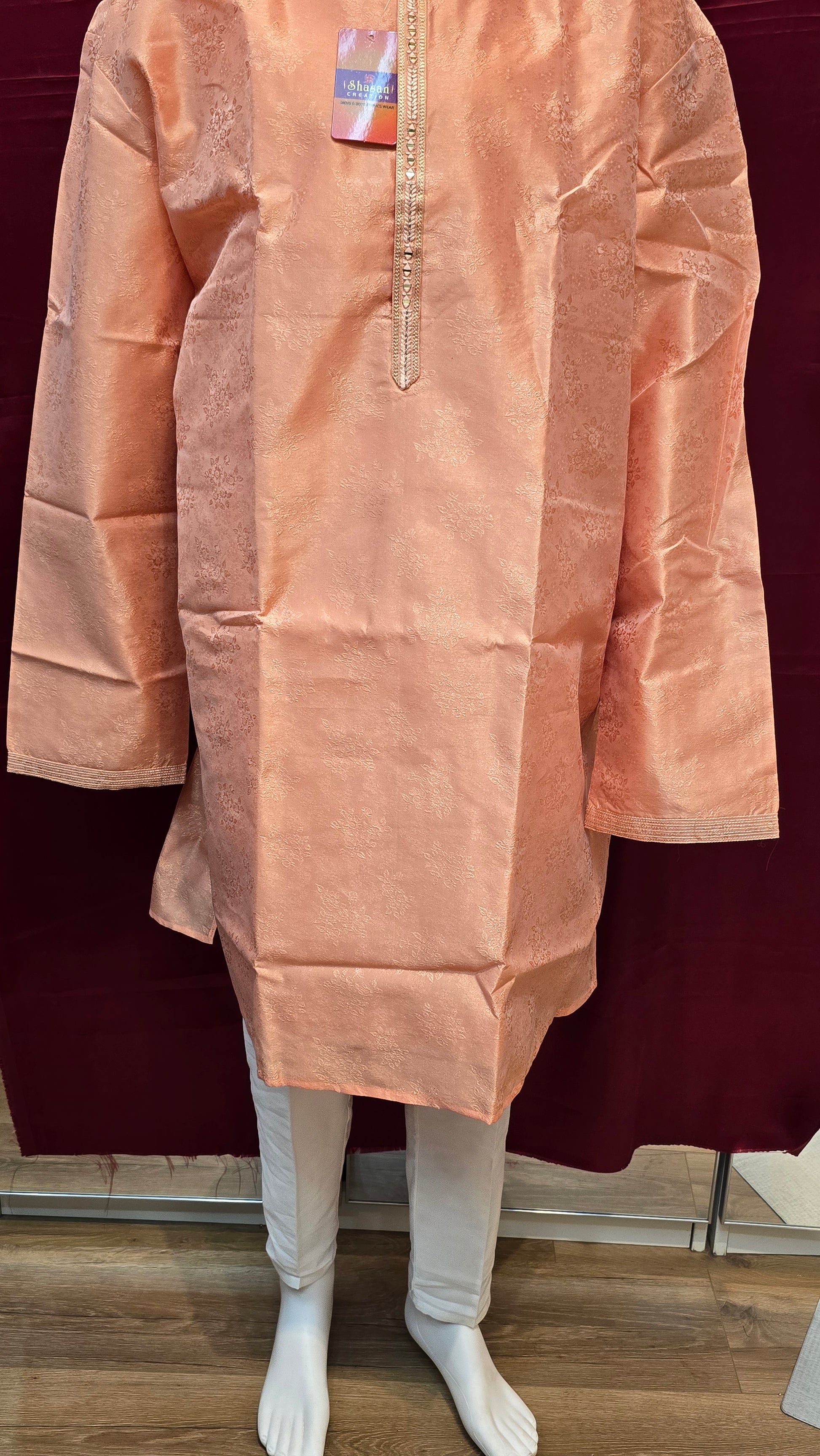 Dazzling Silk Cotton Men's Pajama Jacquard Kurta In Yuma