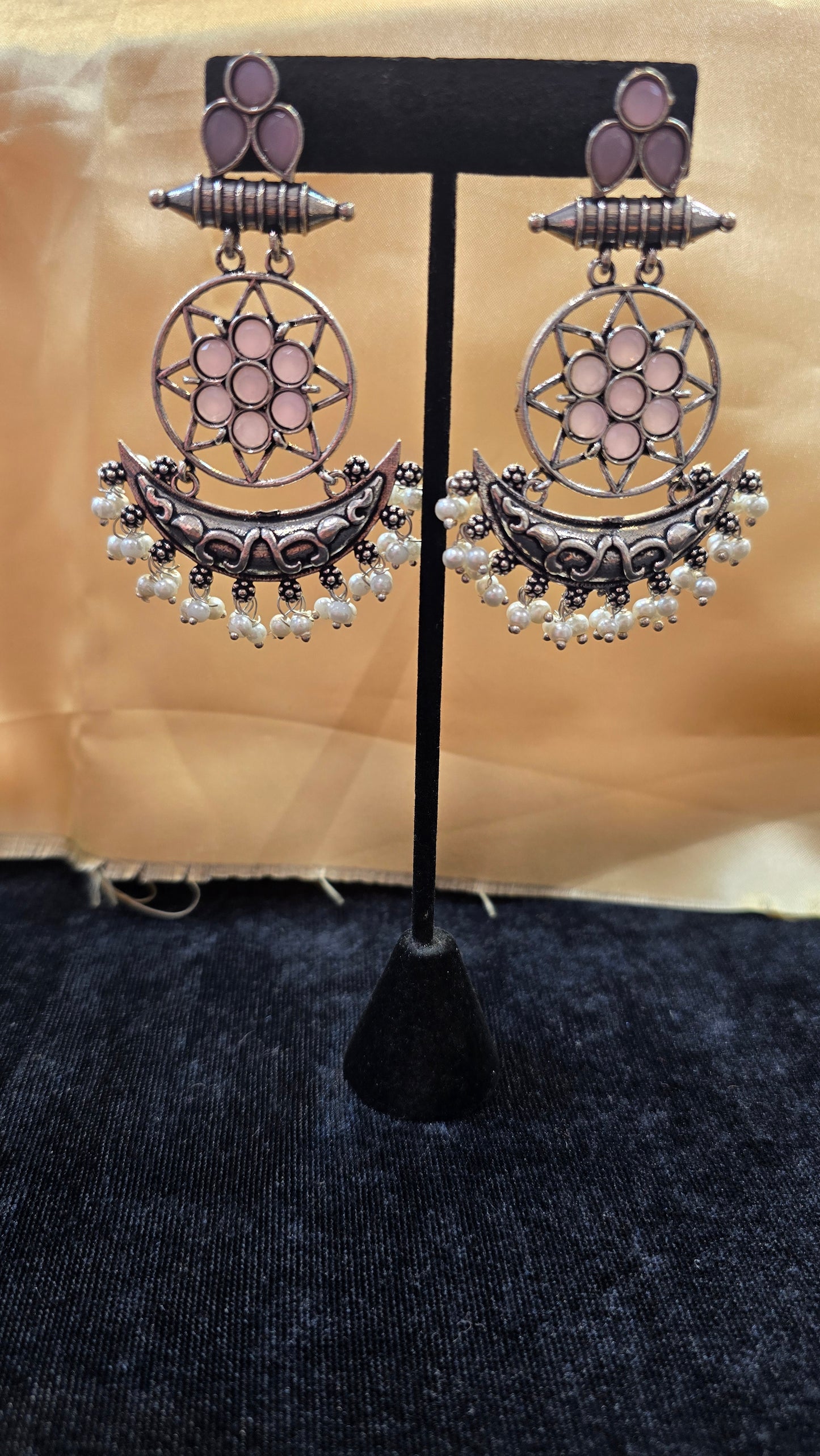 Beautiful Oxidized Pink Colored Long Earrings