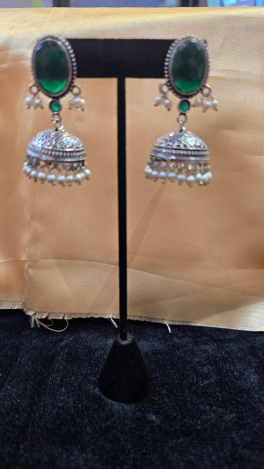 Emerald Green Colored Jhumkas