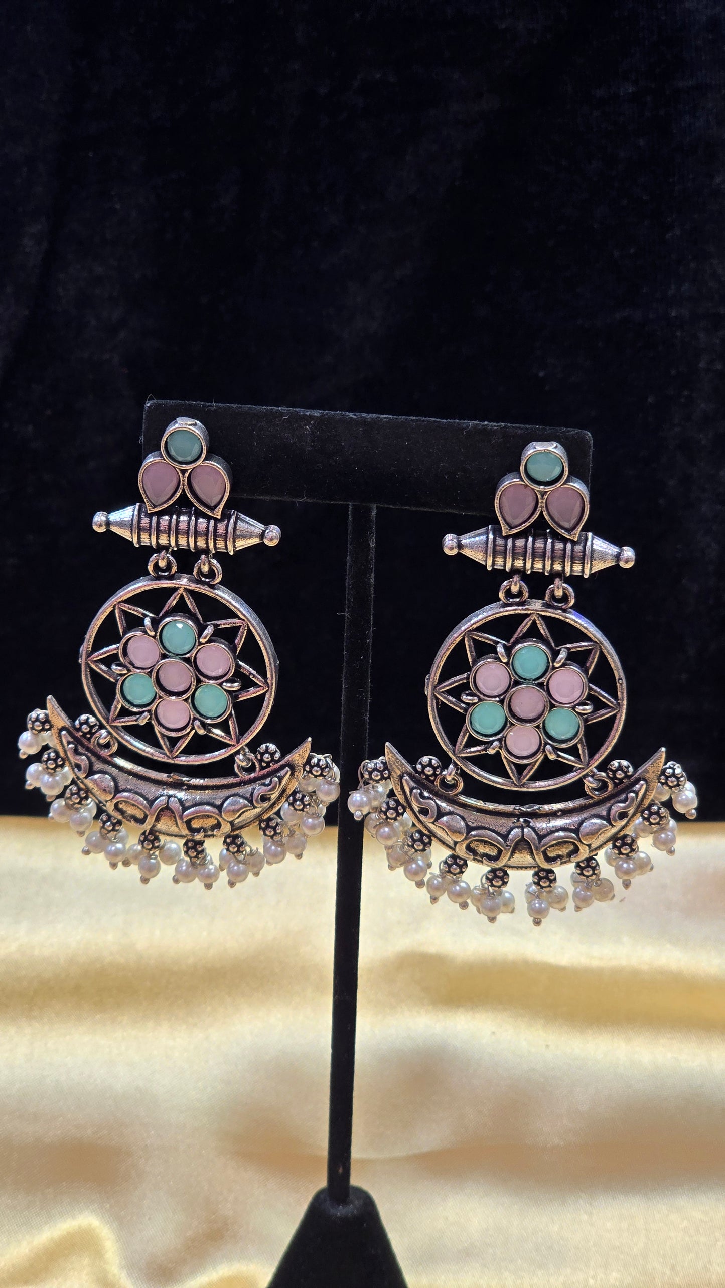 Pretty Pink And Green Long Earrings