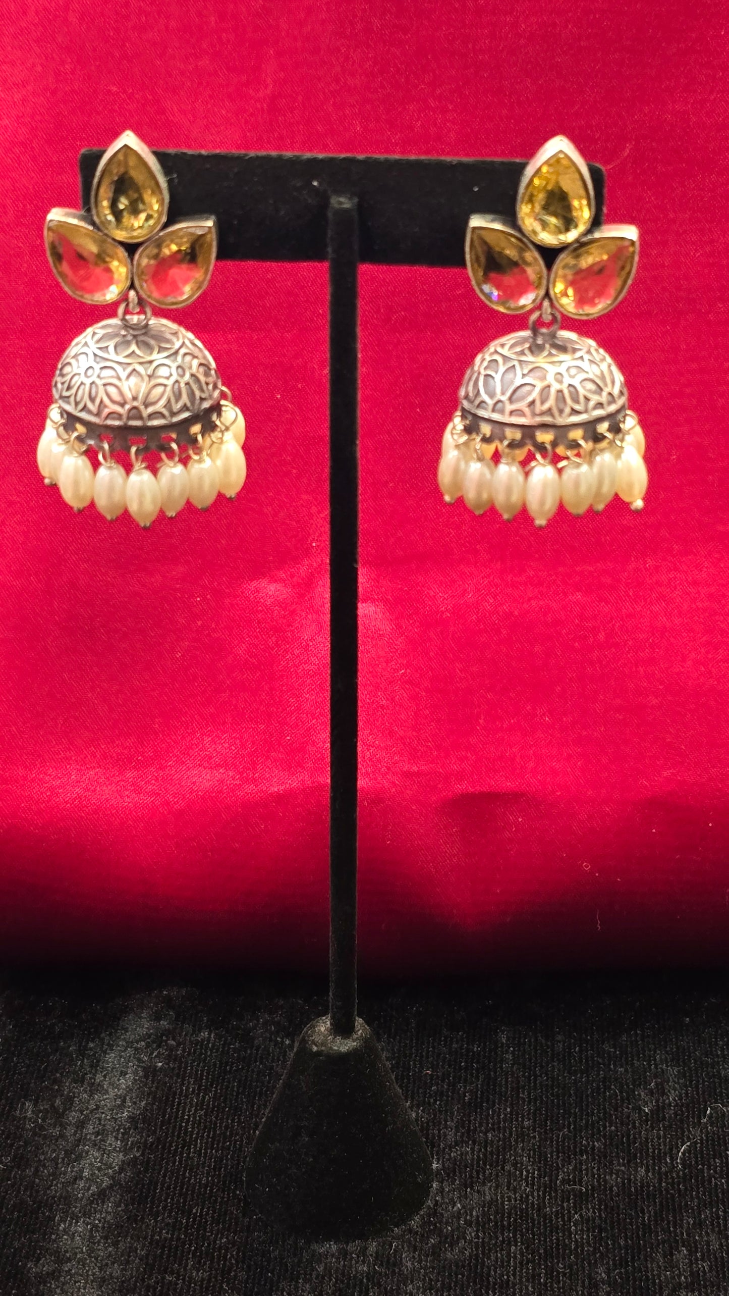 Alluring Yellow Color Stoned Oxidized Jhumkas Near Me