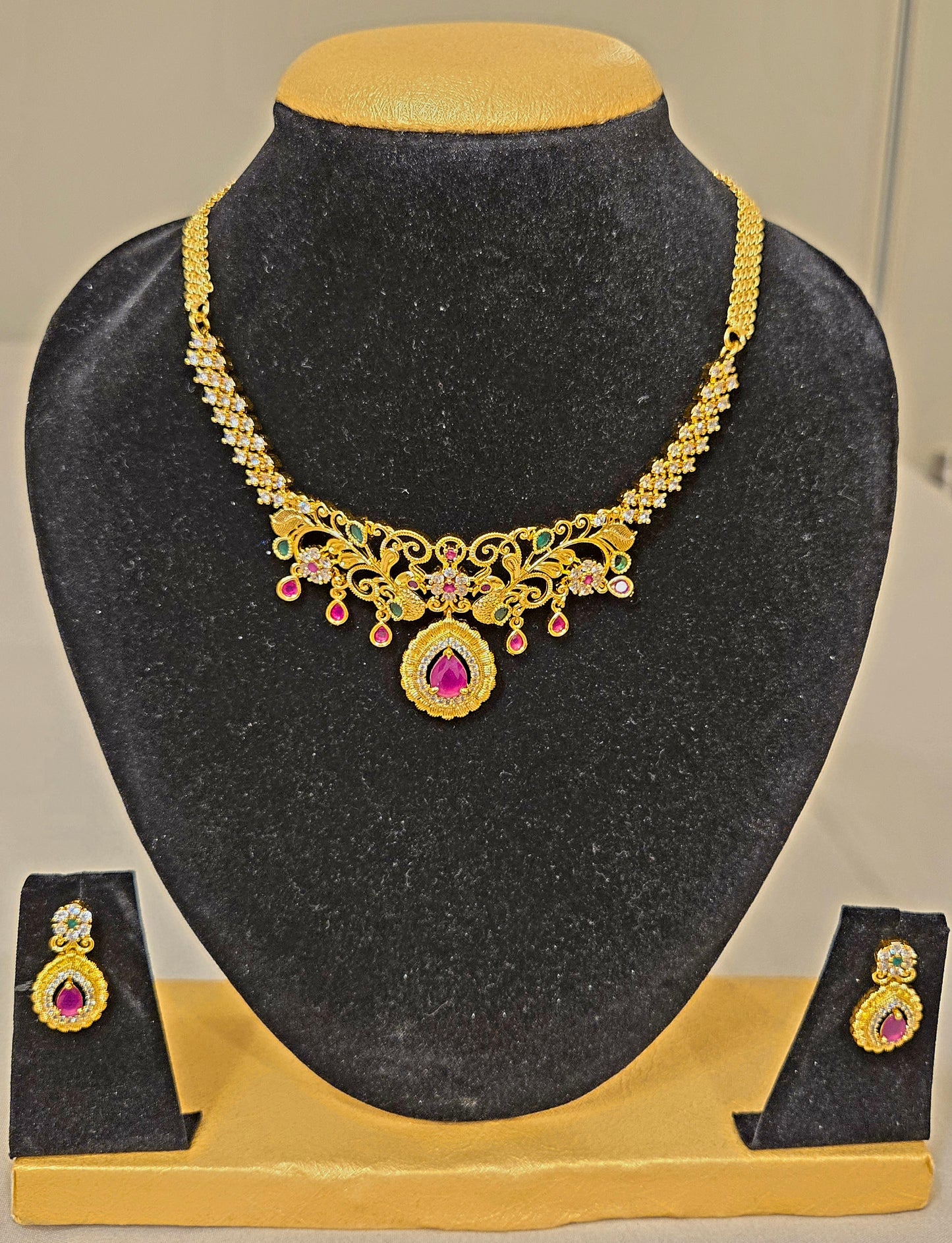 Beautiful Gold Plated Multicolor Choker Set With Earrings