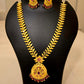 Traditional Gold Plated Dark Pink Stone Studded Necklace With Earrings