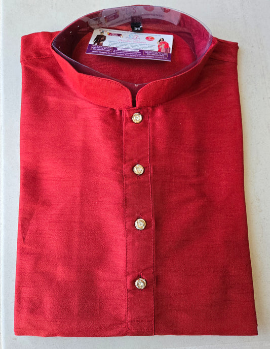 Appealing Red Color Wedding Silk Kurta With Cotton Pajama Set