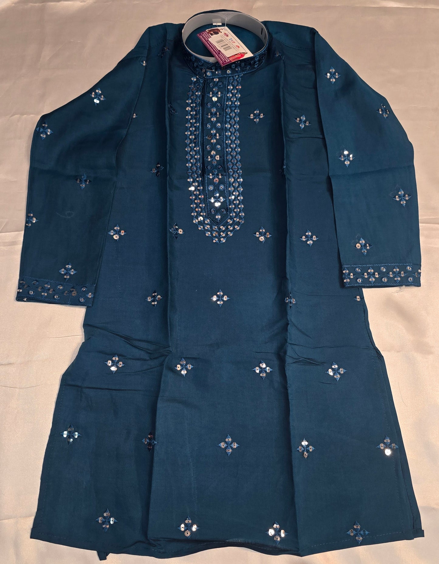 Stunning Teal Blue Color Sequins Work Kurta And Pajama Pant For Kids