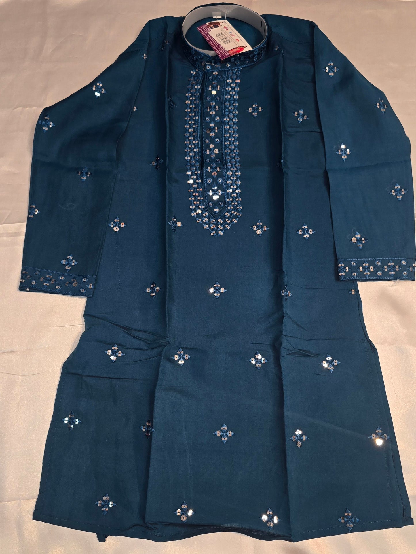 Stunning Teal Blue Color Sequins Work Kurta And Pajama Pant For Kids