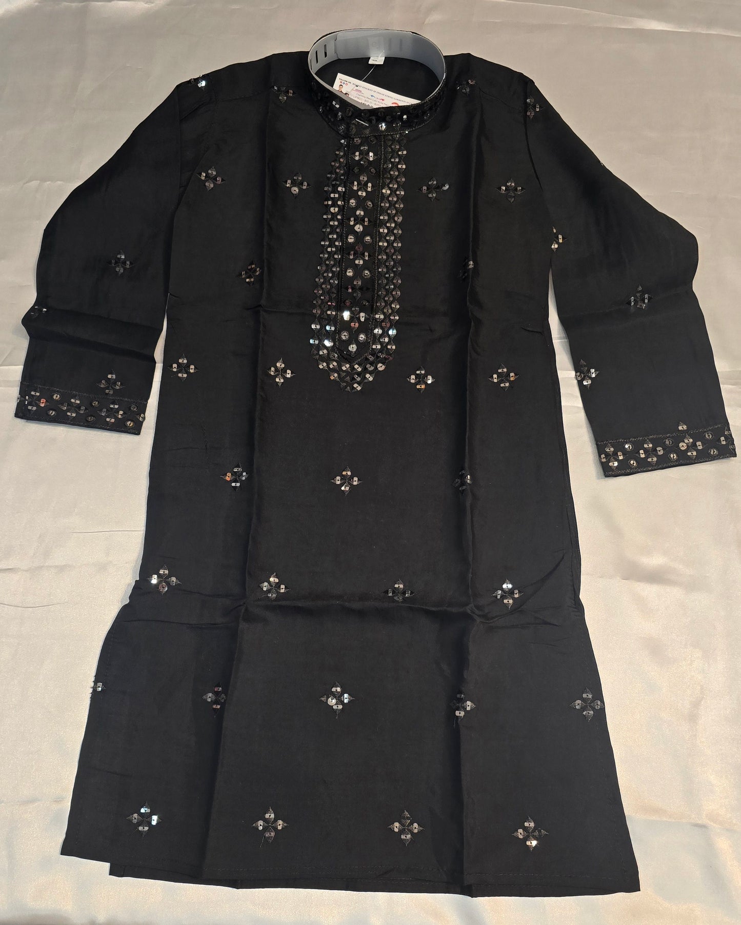 Charming Black Color Kurta Pajama Set With Sequins Work For Kids