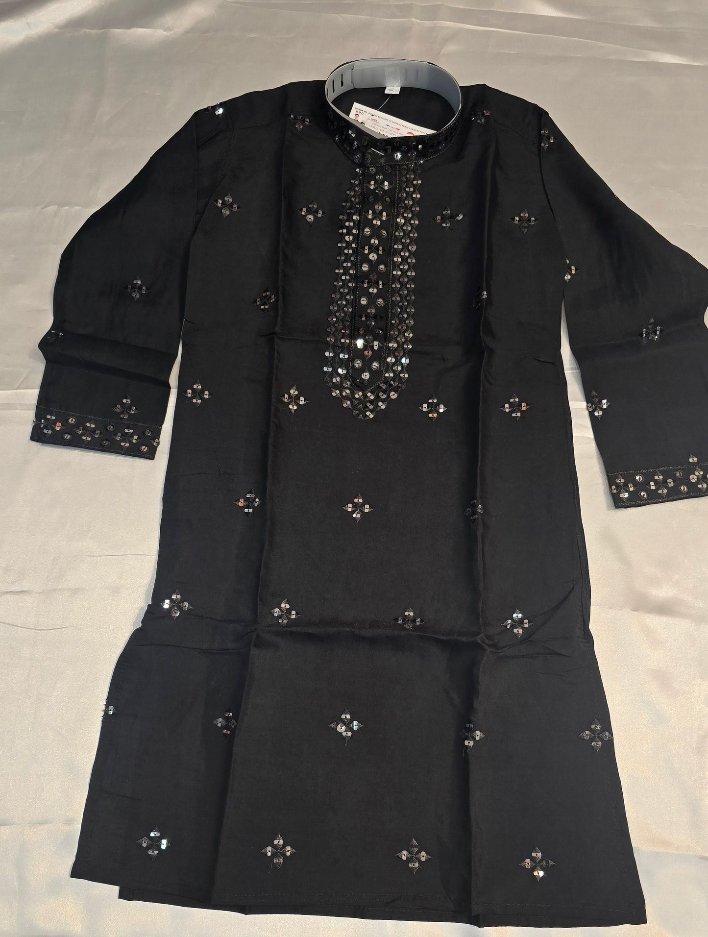 Charming Black Color Kurta Pajama Set With Sequins Work For Kids