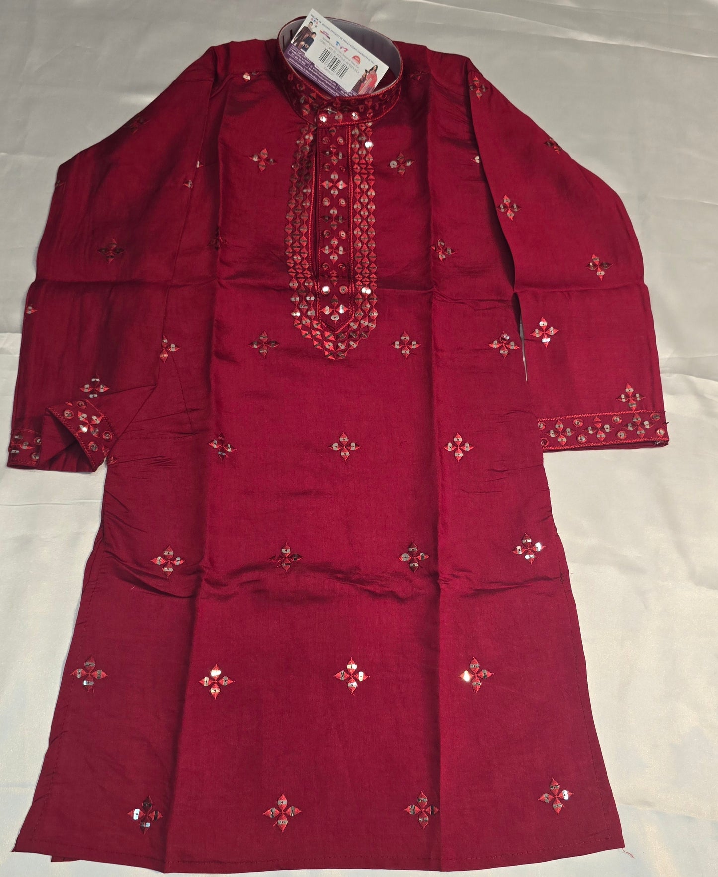 Appealing Maroon Color Sequins Work Kurta With Pajama Pant For Kids