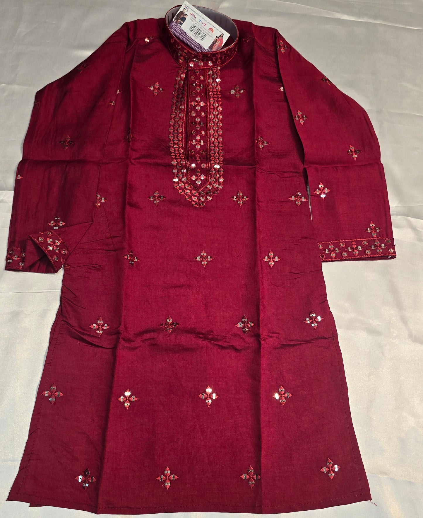 Appealing Maroon Color Sequins Work Kurta With Pajama Pant For Kids