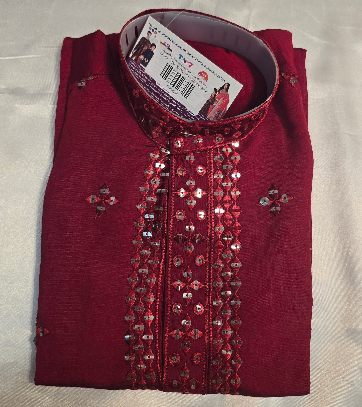 Appealing Maroon Color Sequins Work Kurta With Pajama Pant For Kids