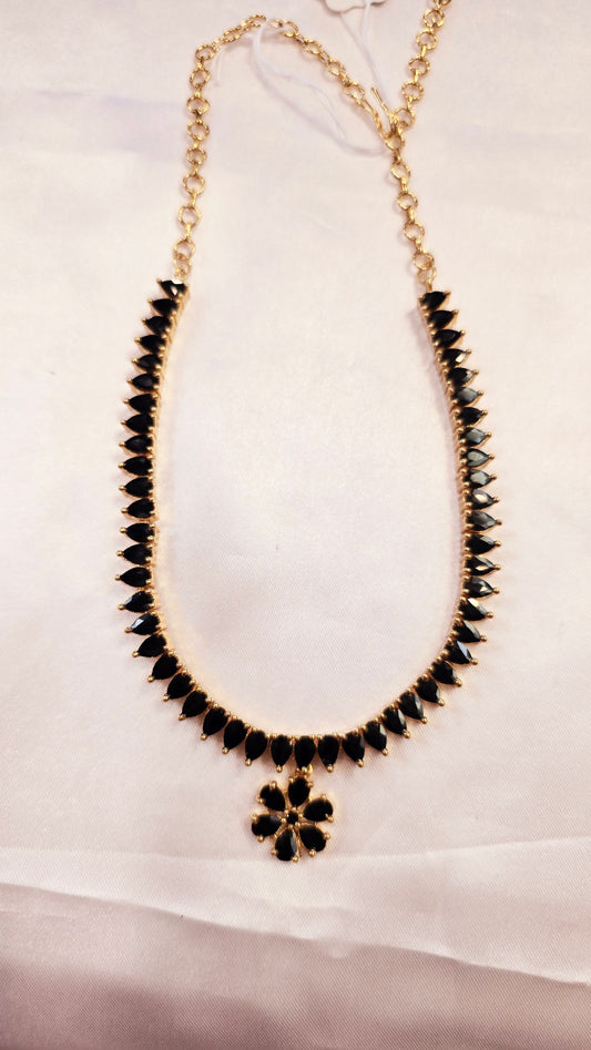 Beautiful Black Color Stone Studded Gold Plated Necklace With Earrings Set