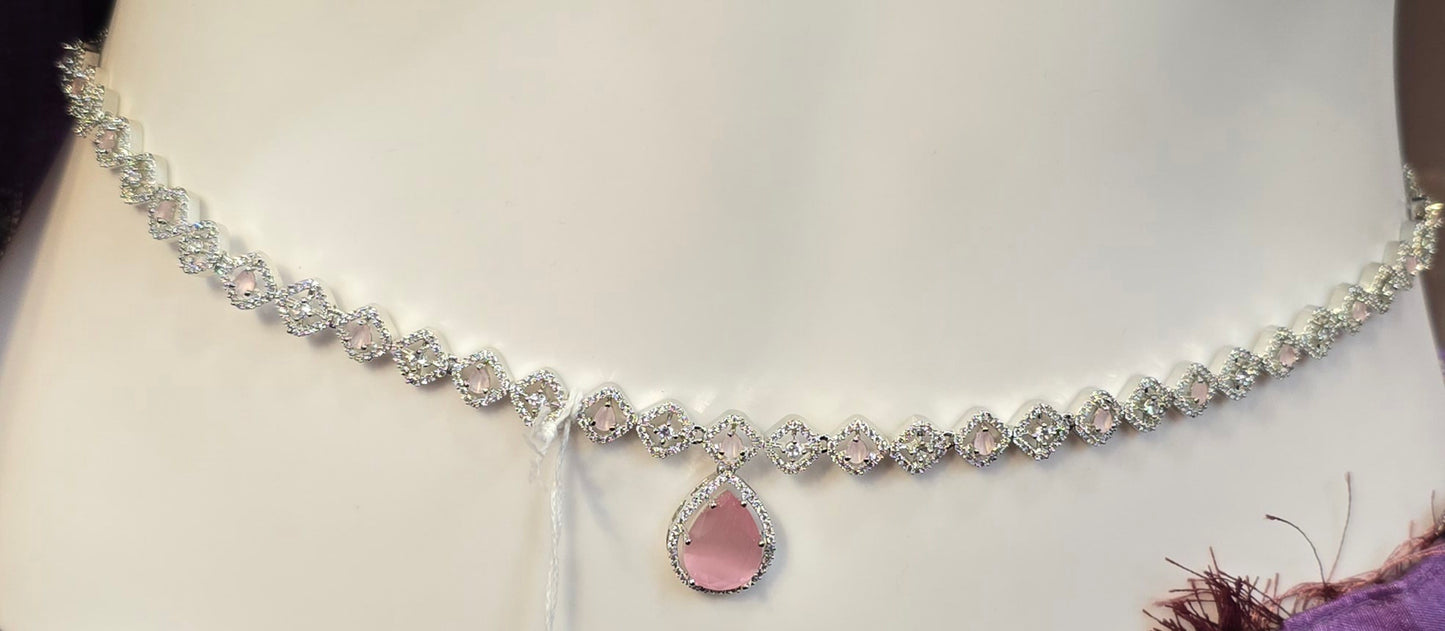 Fabulous AD Stone Hip Chain With Light Pink Color Stone Work