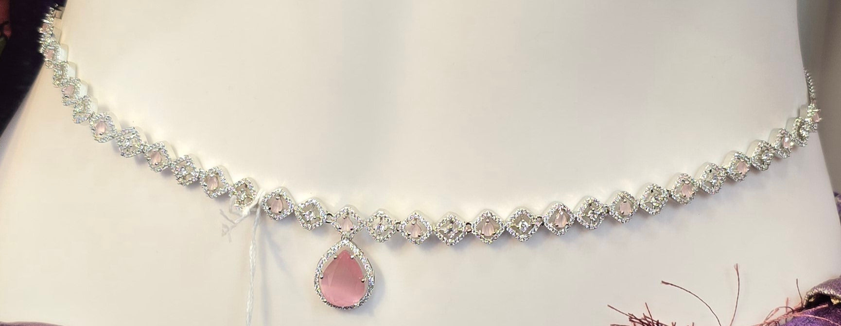 AD Stone Hip Chain With Light Pink Color Stone Work Near Me