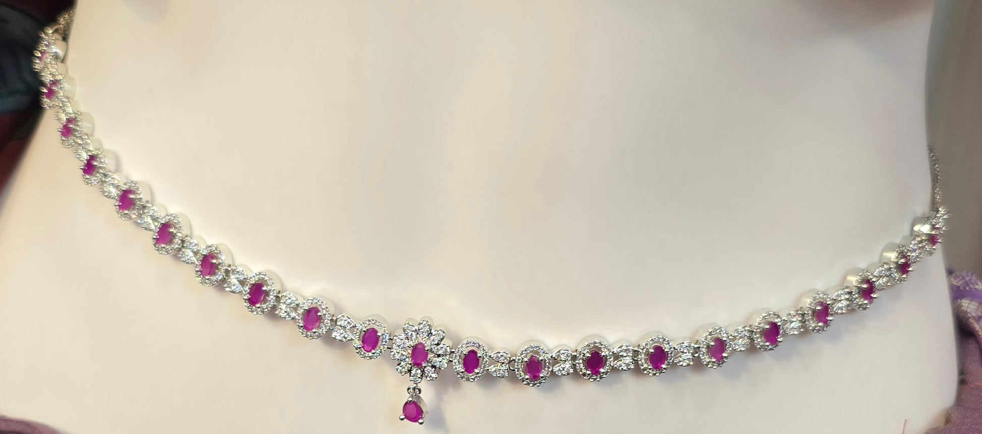 Dark Pink Color American Diamond Stone Hip Chain Near Me