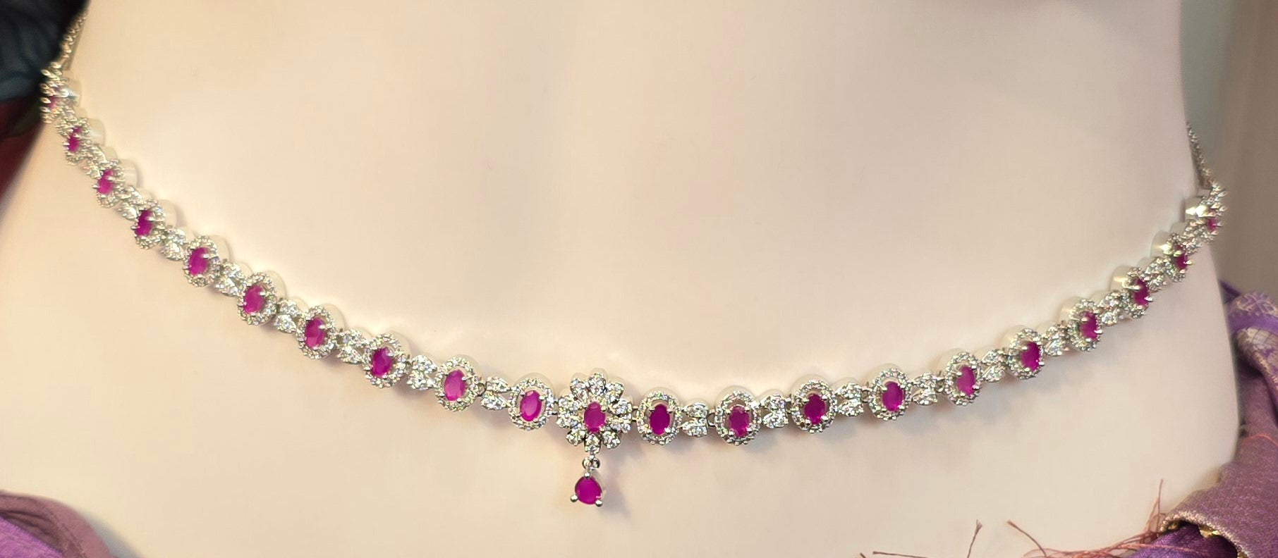 Gorgeous Dark Pink Color American Diamond Stone Hip Chain