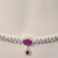 Gorgeous Silver Color Dark Pink Stone Embedded Hip Chain