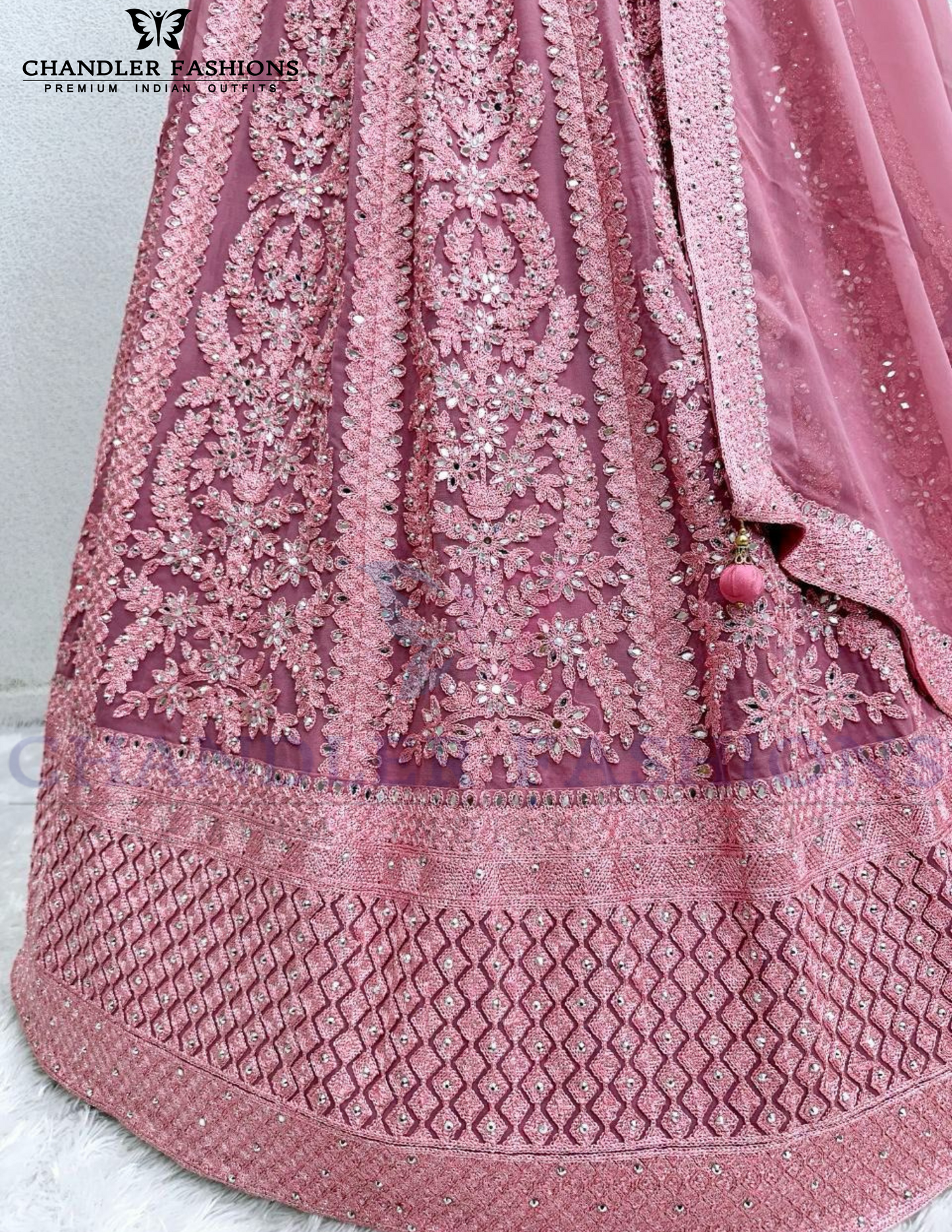 Elegant Onion Pink Color Heavy Faux Georgette Diamond Work Lehenga Choli In USA