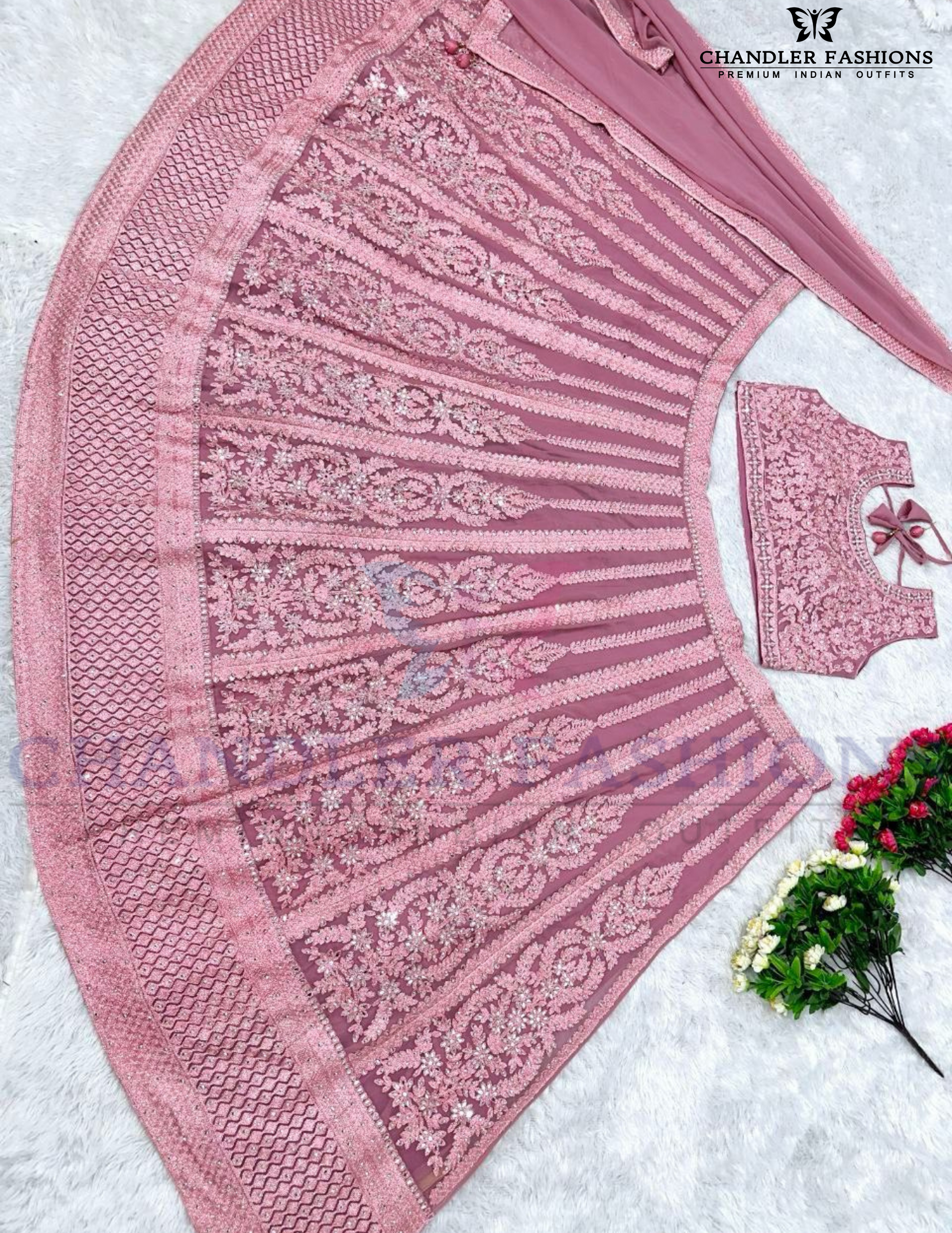 Elegant Onion Pink Color Heavy Faux Georgette Mirror Work Lehenga Choli  In Mesa