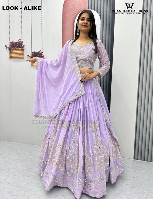 Elegant Lavender Color Embroidery And Sequins Work Lehenga Choli For Women