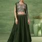 Beautiful Green Color Chinon Indo Western Lehenga Choli For Women