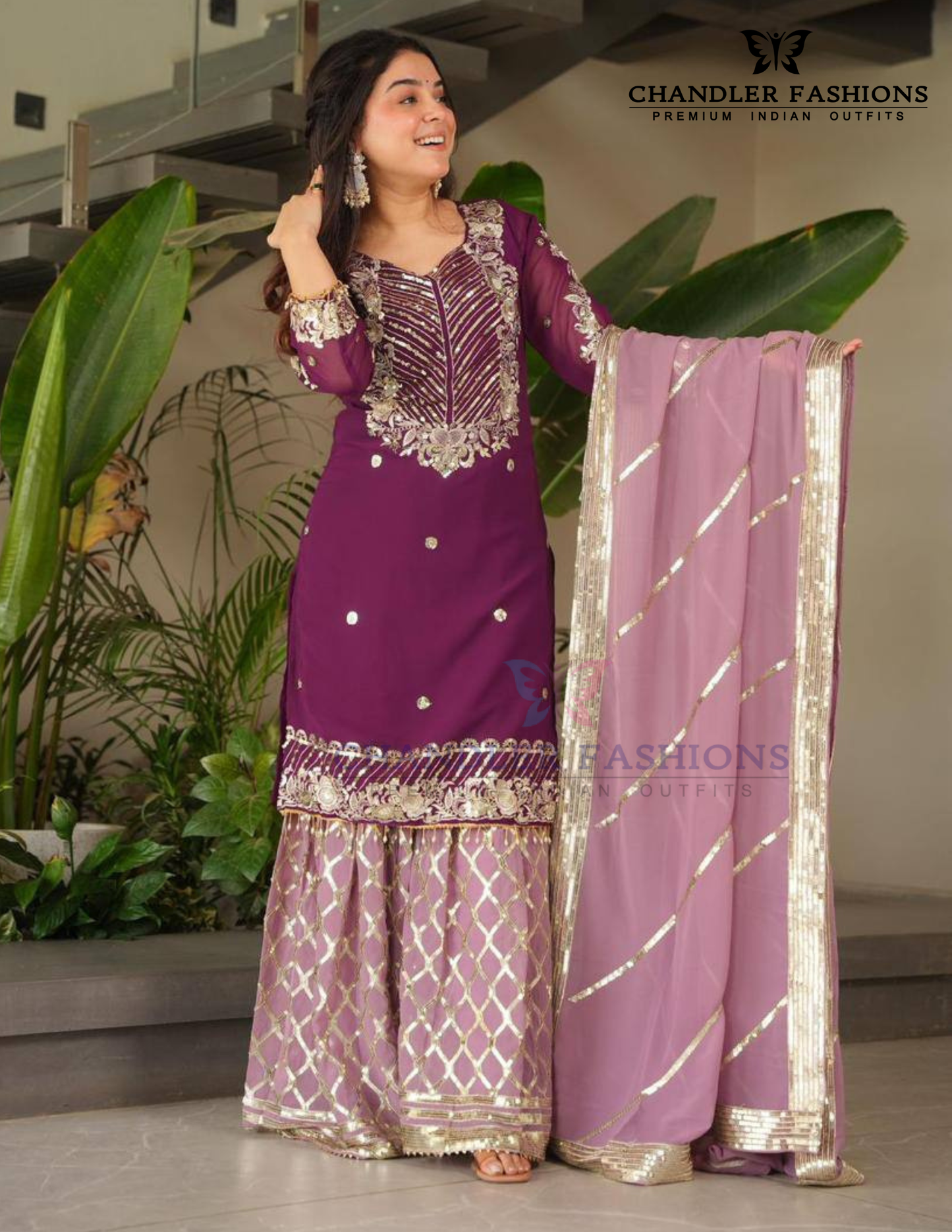 Charming purple Color Georgette With Embroidered Sequins Work Sharara Suits For Women In USA