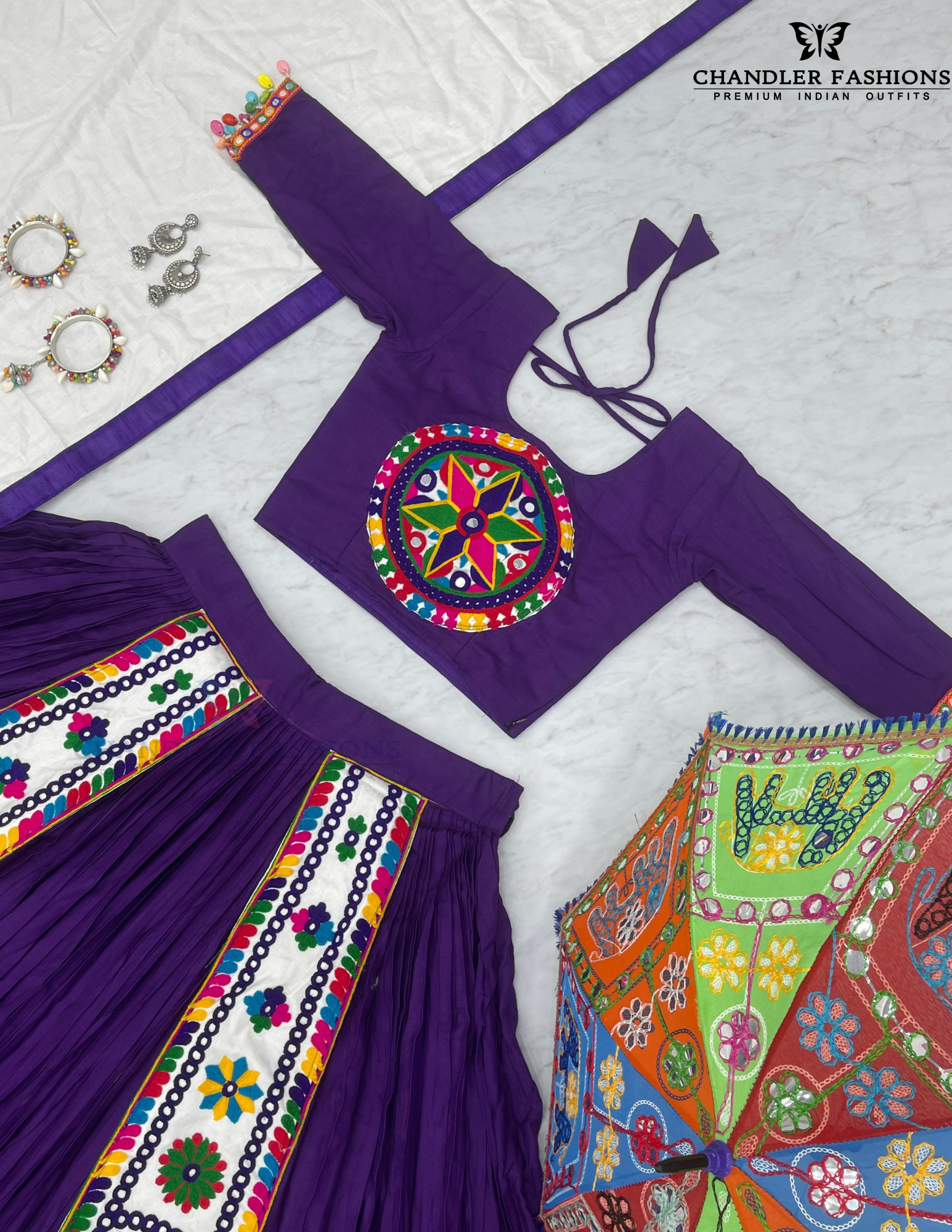 Violet Cotton Embroidery And Sequins Work Chaniya Lehenga In Tempe