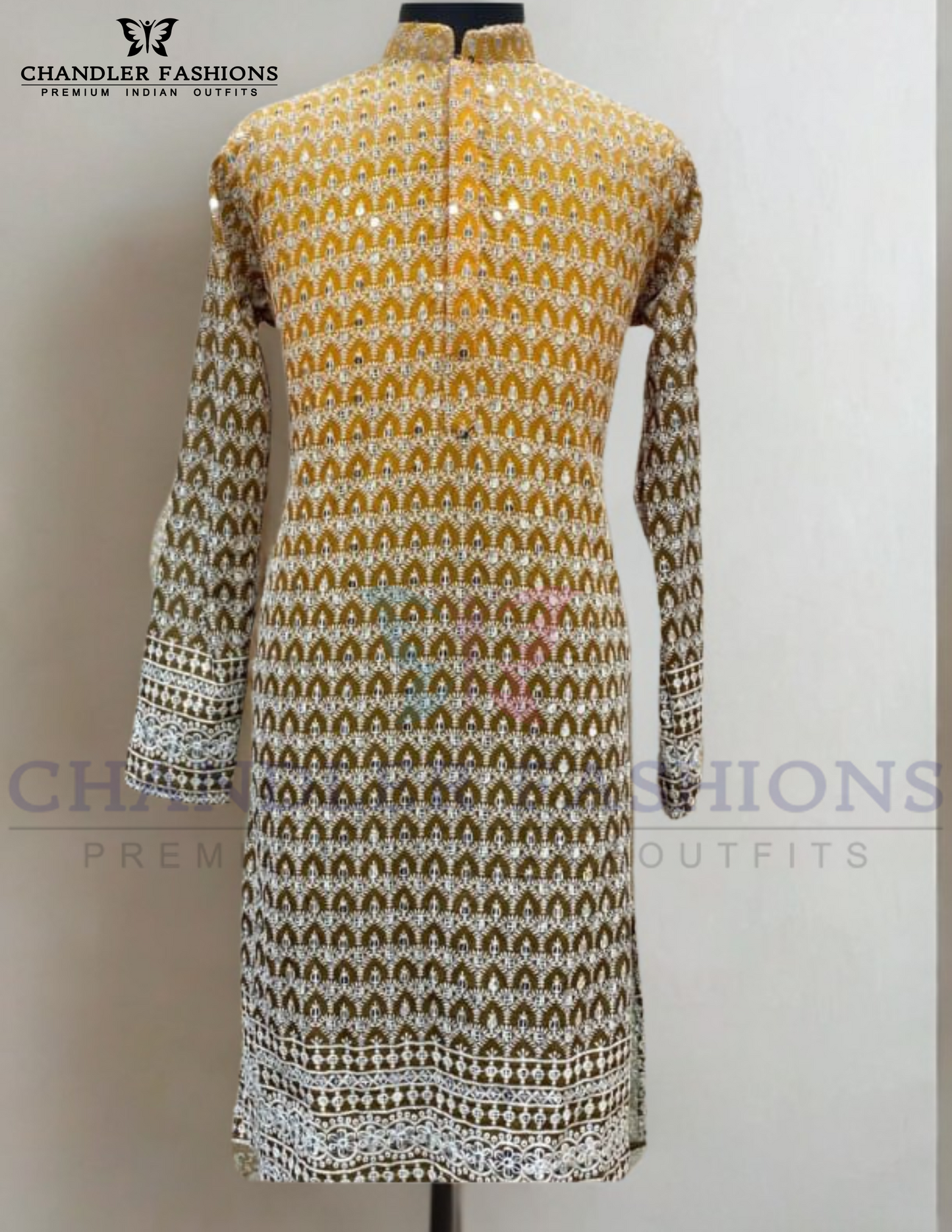 Amazing Orange Color Embroidery And Sequins Work Kurta With Pajama For Men
