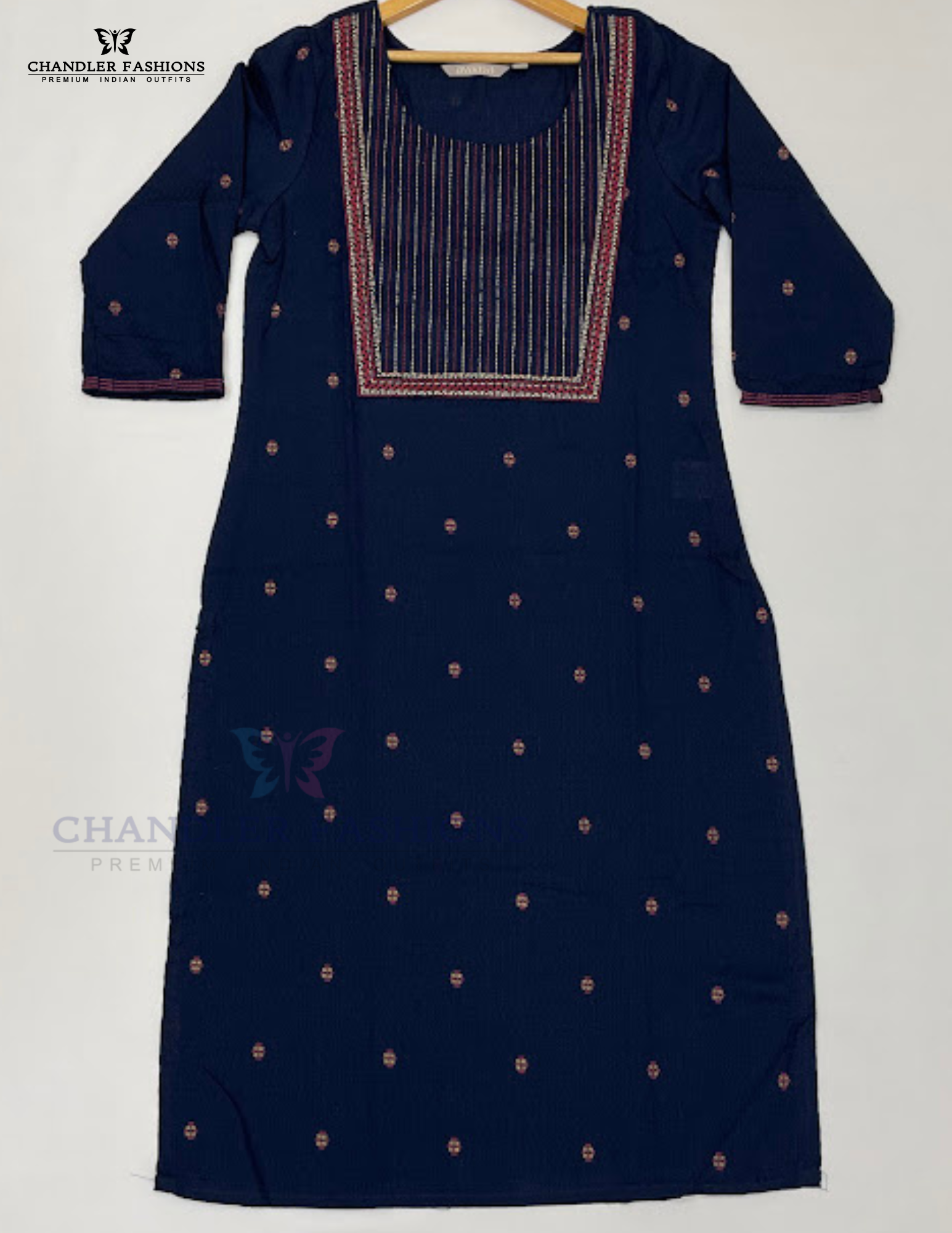 Exquisite Dark Blue Color Cotton Kurti With Thread Embroidery Work Near Me