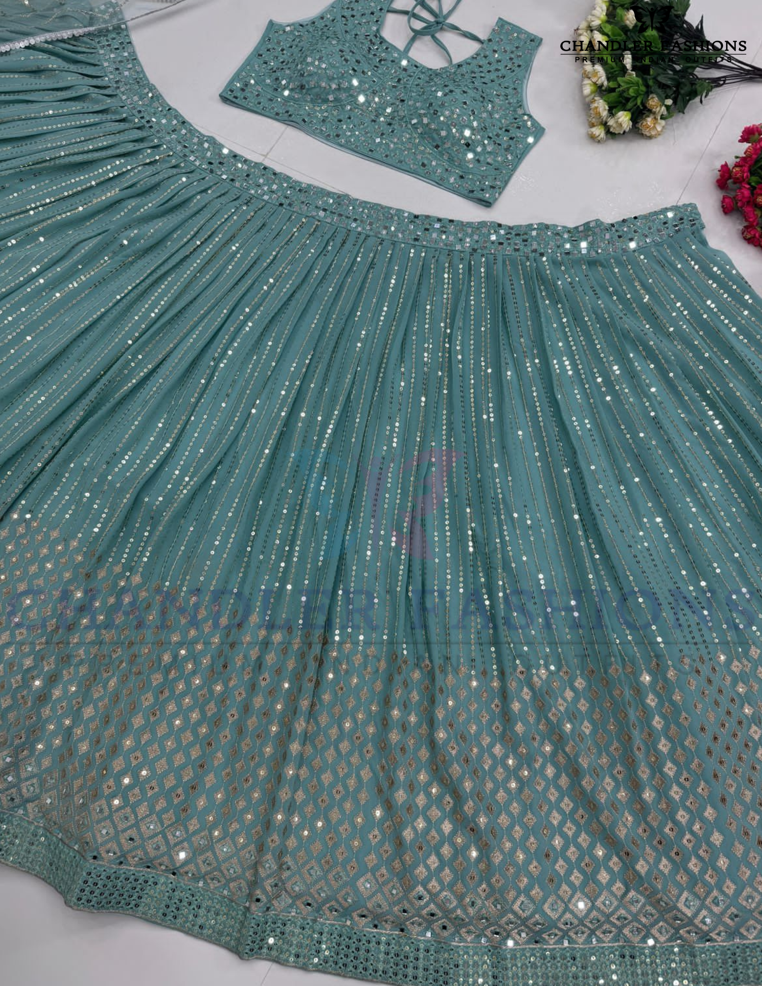 Green Heavy Embroidery Sequins  Lehenga Choli In Mesa