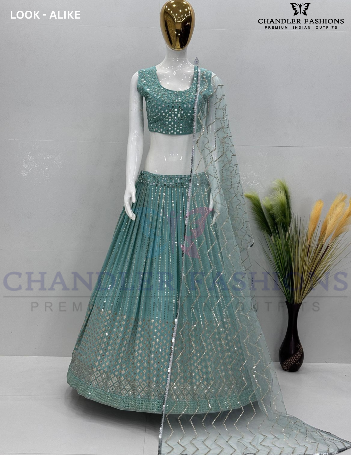 Attractive Light Green Color Faux Georgette With Heavy Embroidery Sequins Work Lehenga Choli