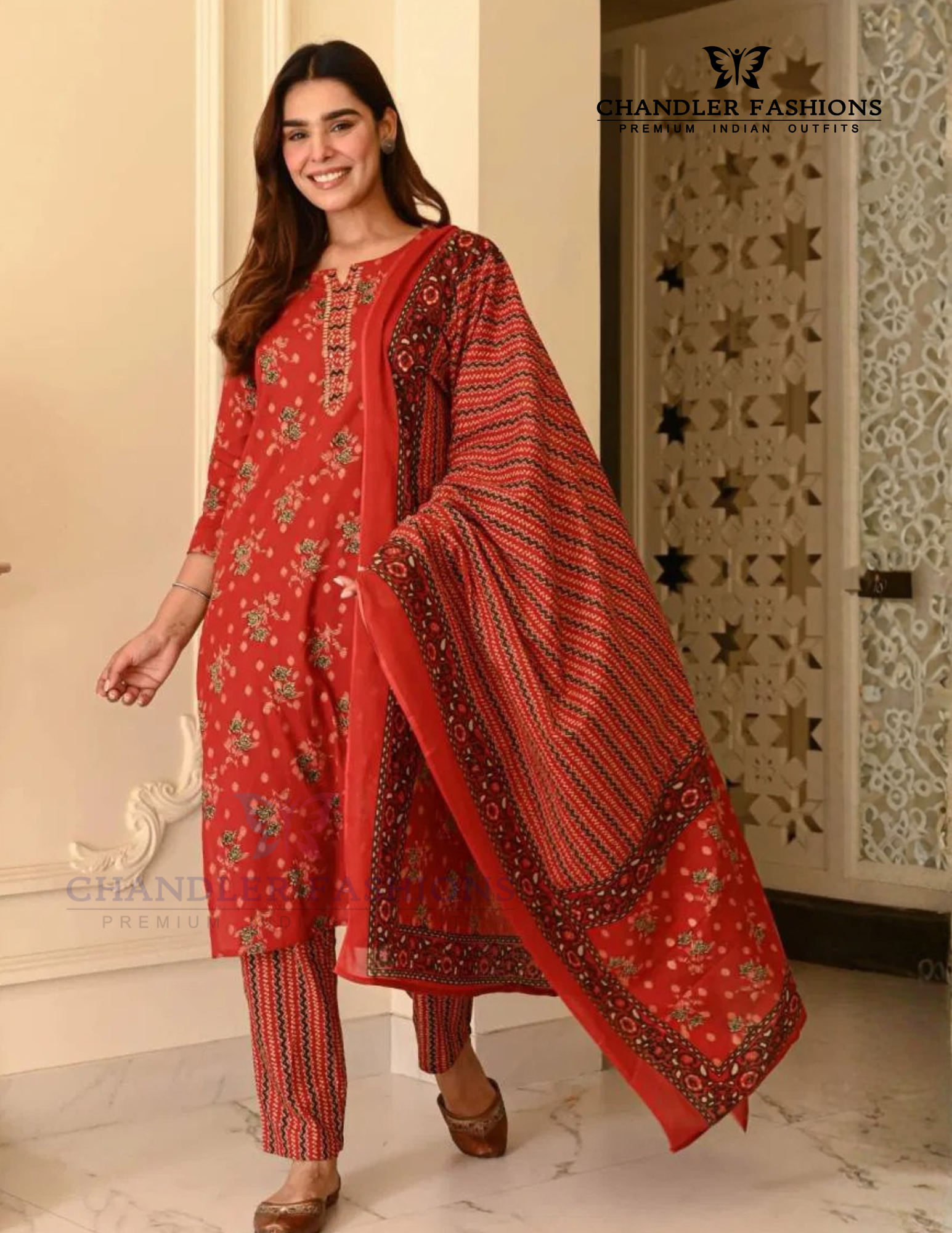 Beautiful Red Color Viscose With Floral Printed Work Salwar Suits With Dupatta For Women
