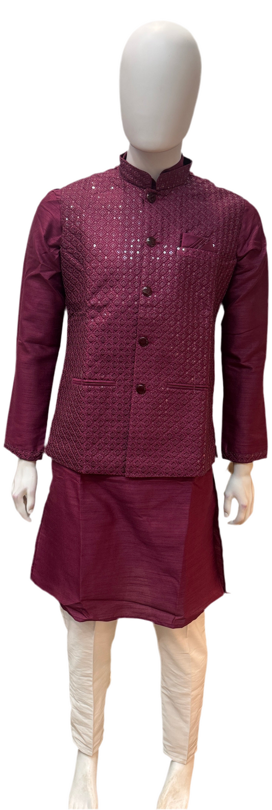 Gorgeous Purple Color Heavy Banglori Silk With Embroidery Work Kurta And Pajama With Koti Jacket