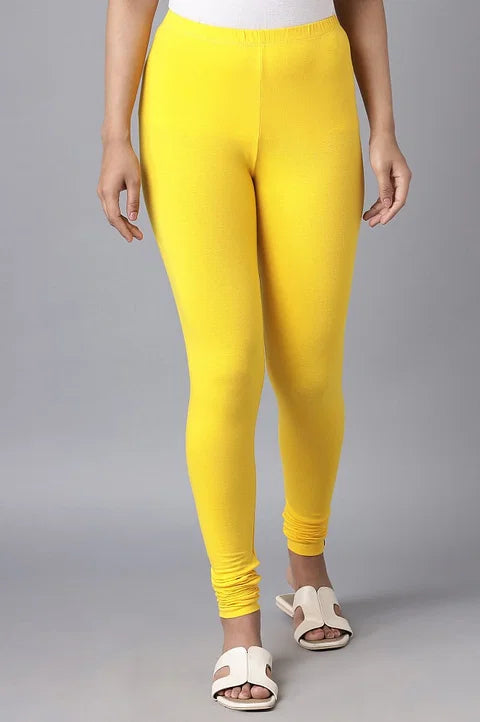Dazzling Yellow Color Cotton Leggings For Women