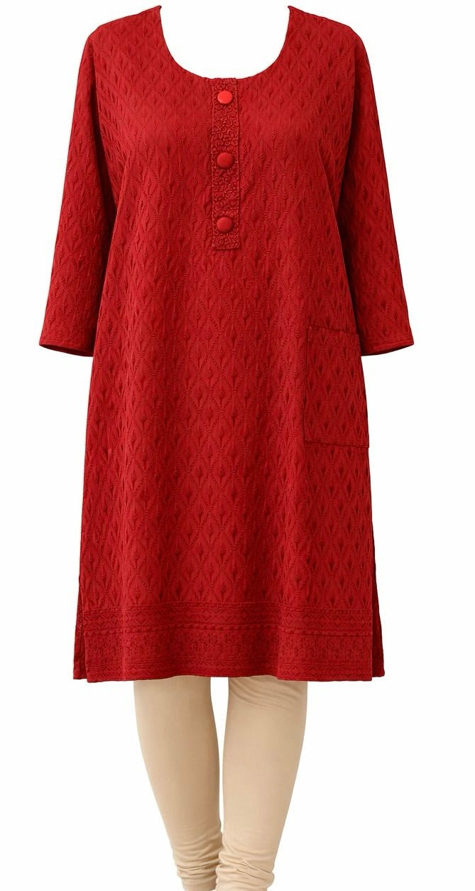 Ravishing Maroon Color Rayon With Chikankari Work Kurti For Women