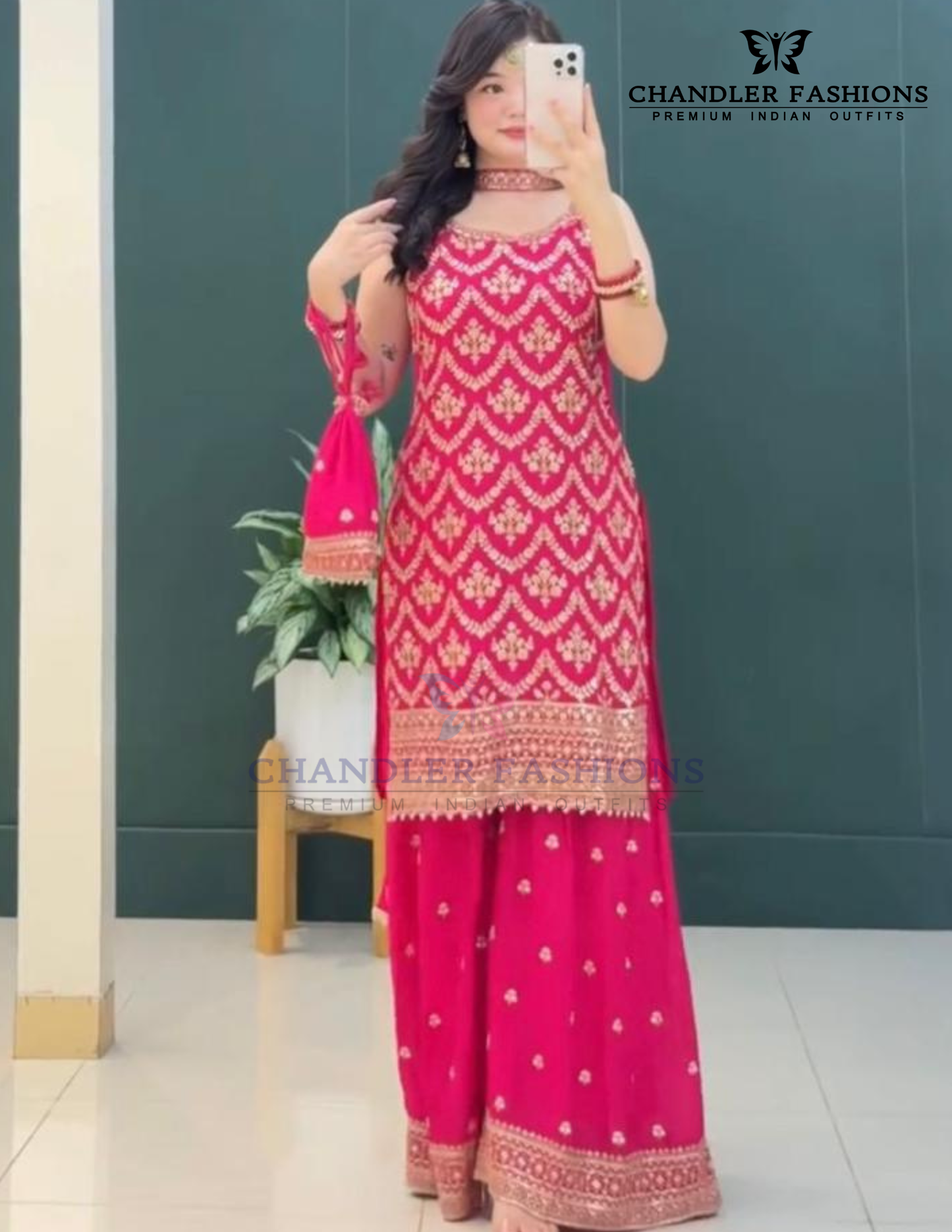 Attractive Pink Color Georgette With Embroidery And Sequins Work Palazzo Suits For Women