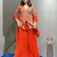 Graceful Orange Color Georgette With Embroidery And Sequins Work Palazzo Suits