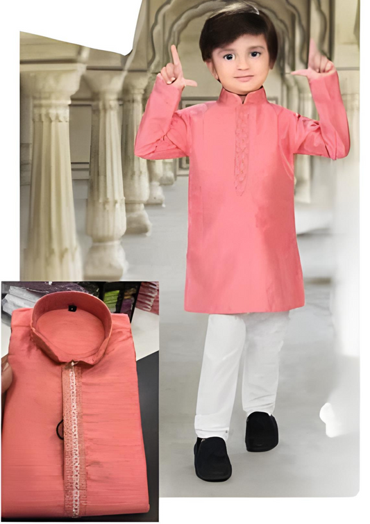 Gorgeous Pink Color Heavy Banarasi Embroidery Kurta Suits For Boys