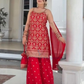 Wonderful Red Color Georgette With Embroidery And Sequins Work Palazzo Suits For Women