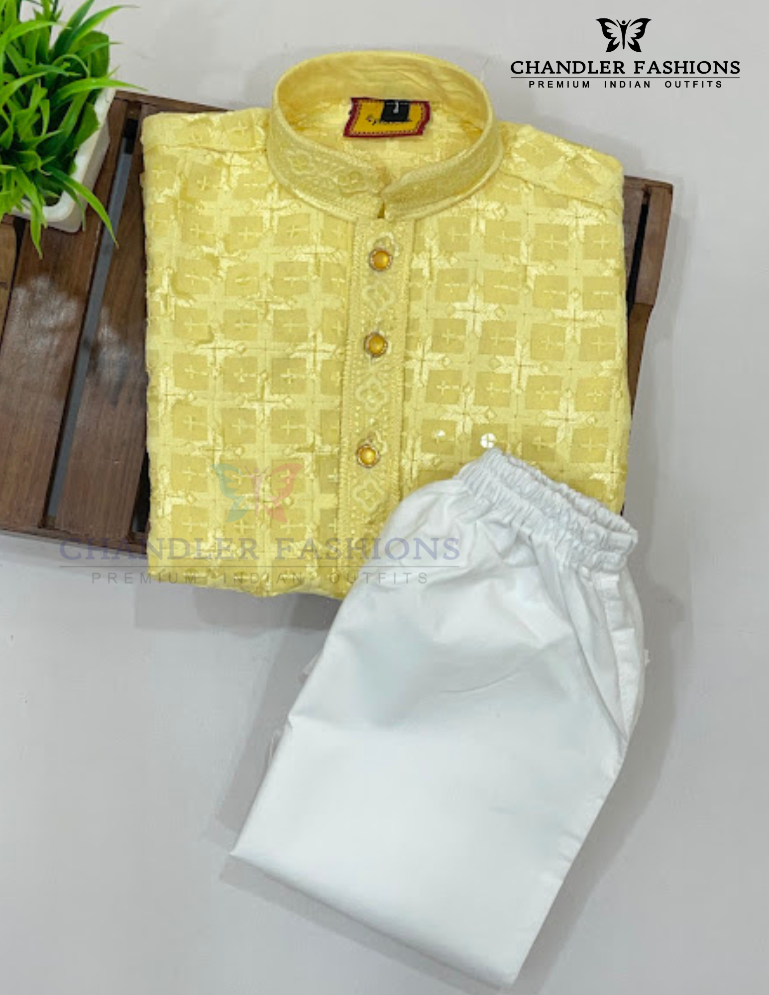Yellow Color Cotton Kurta With Pajama In USA