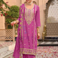 Charming Pink Color Sequins And Embroidery Work Palazzo Suits With Dupatta For Women