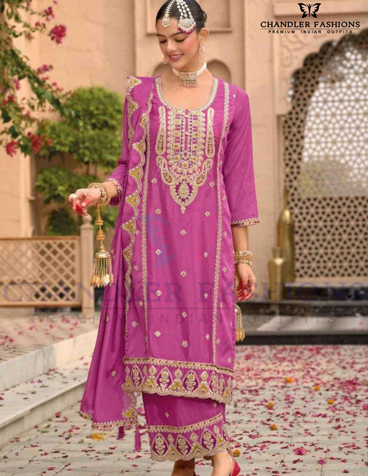 Charming Pink Color Sequins And Embroidery Work Palazzo Suits With Dupatta For Women