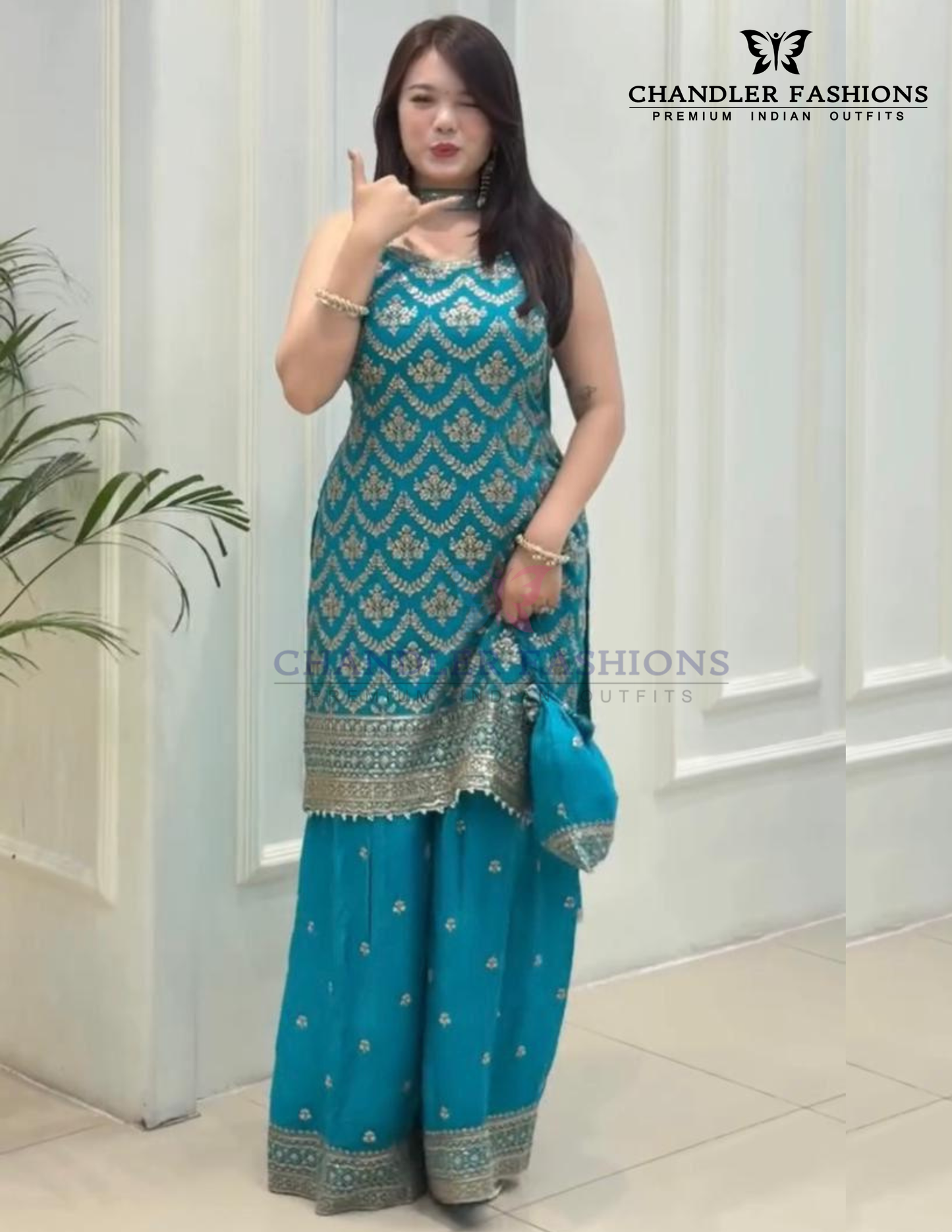 Charming Sky Blue Color Georgette With Embroidery And Sequins Work Palazzo Suits For Women