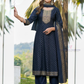 Ravishing Navy Blue Color Rayon With Embroidery And Sequins Work Salwar Suits For Women
